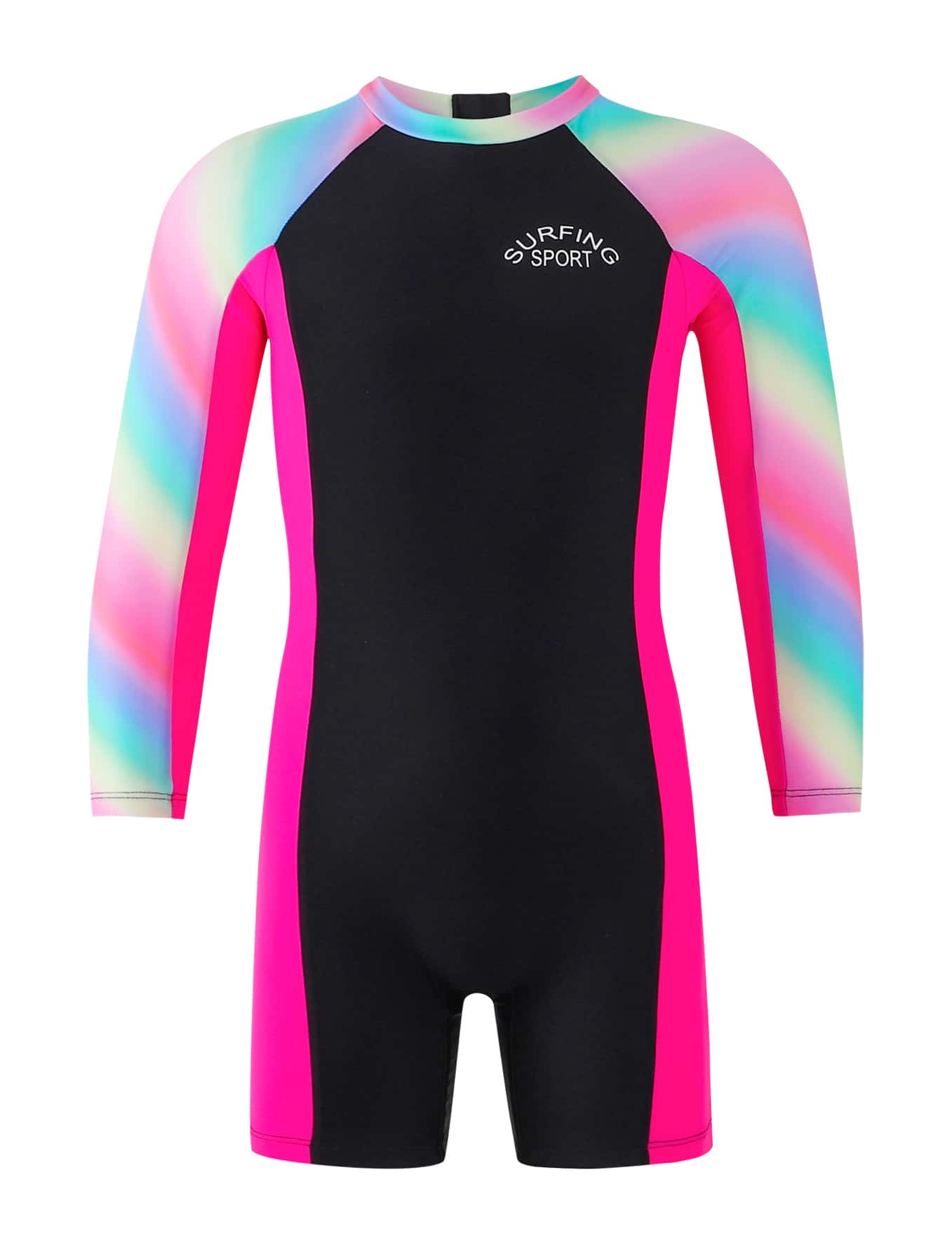 年輕女孩字母圖形漸變拉鍊後背一片式泳衣 - 彩色 - 查看 1