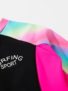 年輕女孩字母圖形漸變拉鍊後背一片式泳衣 - 彩色 - 查看 3