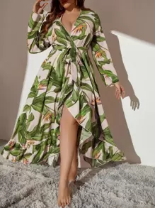 SHEIN Swim Curve 加上热带印花腰带和服，适合夏季海滩度假 - 彩色 - 查看 1