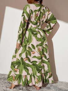 SHEIN Swim Curve 加上热带印花腰带和服，适合夏季海滩度假 - 彩色 - 查看 2