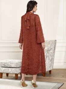 Modelyn Tie Back Halter Dress & Fuzzy Coat - Rust Brown - View 2