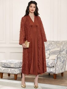 Modelyn Tie Back Halter Dress & Fuzzy Coat - Rust Brown - View 3