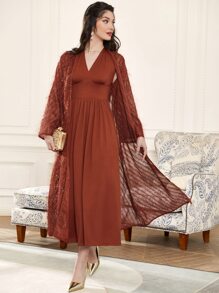 Modelyn Tie Back Halter Dress & Fuzzy Coat - Rust Brown - View 4