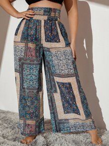 SHEIN Swim Curve Große Größen Patchwork Muster Überzughose für den Sommer