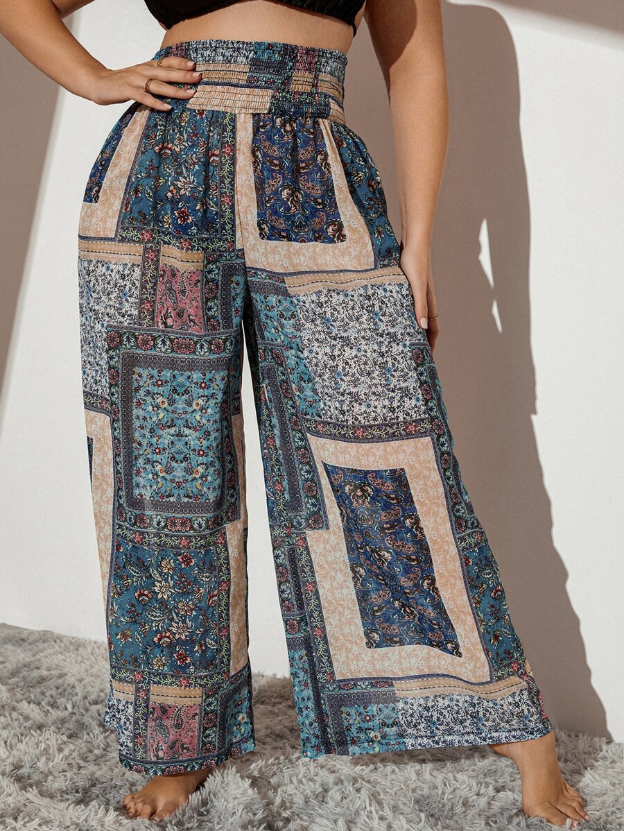 SHEIN Swim Curve Große Größen Patchwork Muster Überzughose für den Sommer