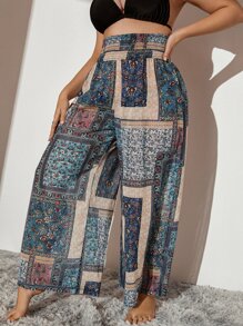 SHEIN Swim Curve Große Größen Patchwork Muster Überzughose für den Sommer