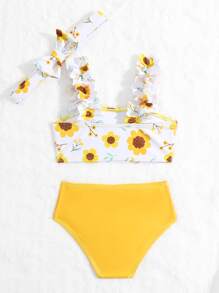 Ropa de playa y accesorio de diadema para niña bebé con estampado floral y volantes, para el verano - Multicolor - Ver 2