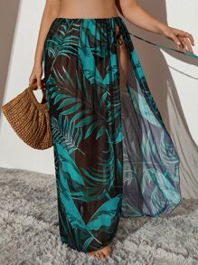 SHEIN Swim Curve Plus Tropical Print Knot Cover Up Skirt - Multicolor - View 3