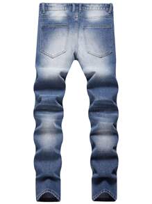 Homens Ganga rasgado zíper mosca - Lavagem Média - Ver 2