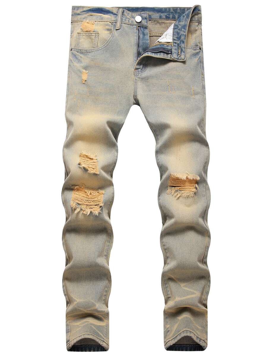 Jeans rasgados con bolsillo con cremallera para hombre - Lavado ligero - Ver 1