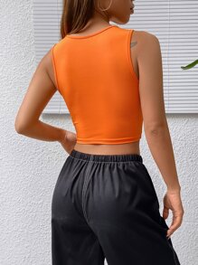 SHEIN EZwear Bikercore Crop Tank Top Đồ họa ô tô và chữ cái - trái cam - Xem 2
