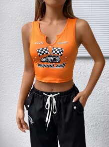 SHEIN EZwear Bikercore Crop Tank Top Đồ họa ô tô và chữ cái - trái cam - Xem 4