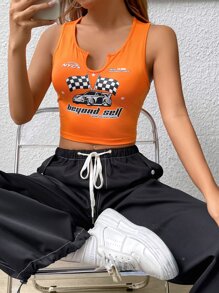 SHEIN EZwear Bikercore Crop Tank Top Đồ họa ô tô và chữ cái - trái cam - Xem 1