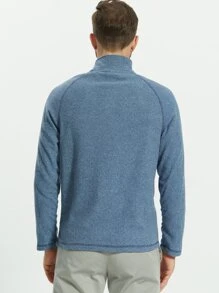 Men Zip Half Placket Letter Embroidery Flannel Top - Dusty Blue - View 2