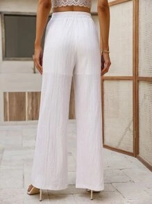 SHEIN LUNE Solid Wide Leg Trousers - White - View 2