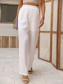 SHEIN LUNE Solid Wide Leg Trousers - White - View 6