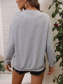 SHEIN LUNE Heart Print Drop Shoulder Sweatshirt - Grey - View 2