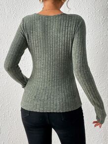 SHEIN Frenchy V Neck Ribbed Knit Tee