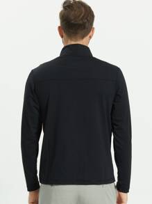 Men Graphic Print Half Zip Tee - Black - View 2