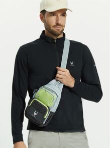 Men Graphic Print Half Zip Tee - Black - View 4