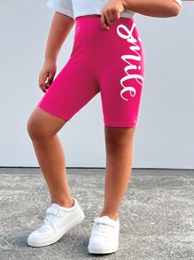 SHEIN 青少女字母圖案騎行短褲