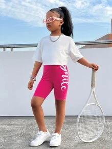 SHEIN 青少女字母圖案騎行短褲