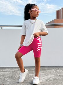 SHEIN 青少女字母圖案騎行短褲