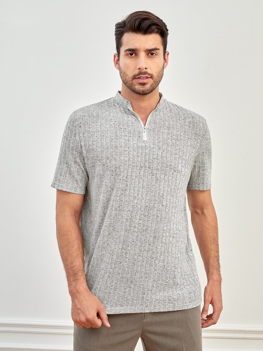 Manfinity Men Half Zip Marled Half Zip Tee - Light Grey - View 1