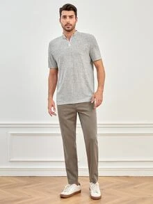 Manfinity Men Half Zip Marled Half Zip Tee - Light Grey - View 3