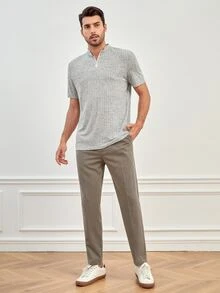 Manfinity Men Half Zip Marled Half Zip Tee - Light Grey - View 4