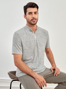 Manfinity Men Half Zip Marled Half Zip Tee - Light Grey - View 6