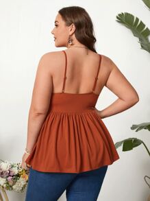 SHEIN VCAY Áo hai dây Plus Size Thắt nút Viên lá sen Thắt nơ trước màu trơn Boho - Rỉ Nâu - Xem 2