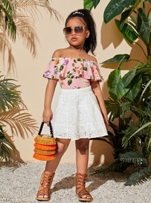 SHEIN Girls Floral Print Off Shoulder Blouse - Multicolor - View 2