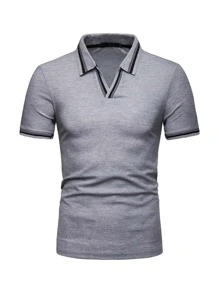 Áo thun có cổ Nam Sọc Giải trí - Xám - Xem 1