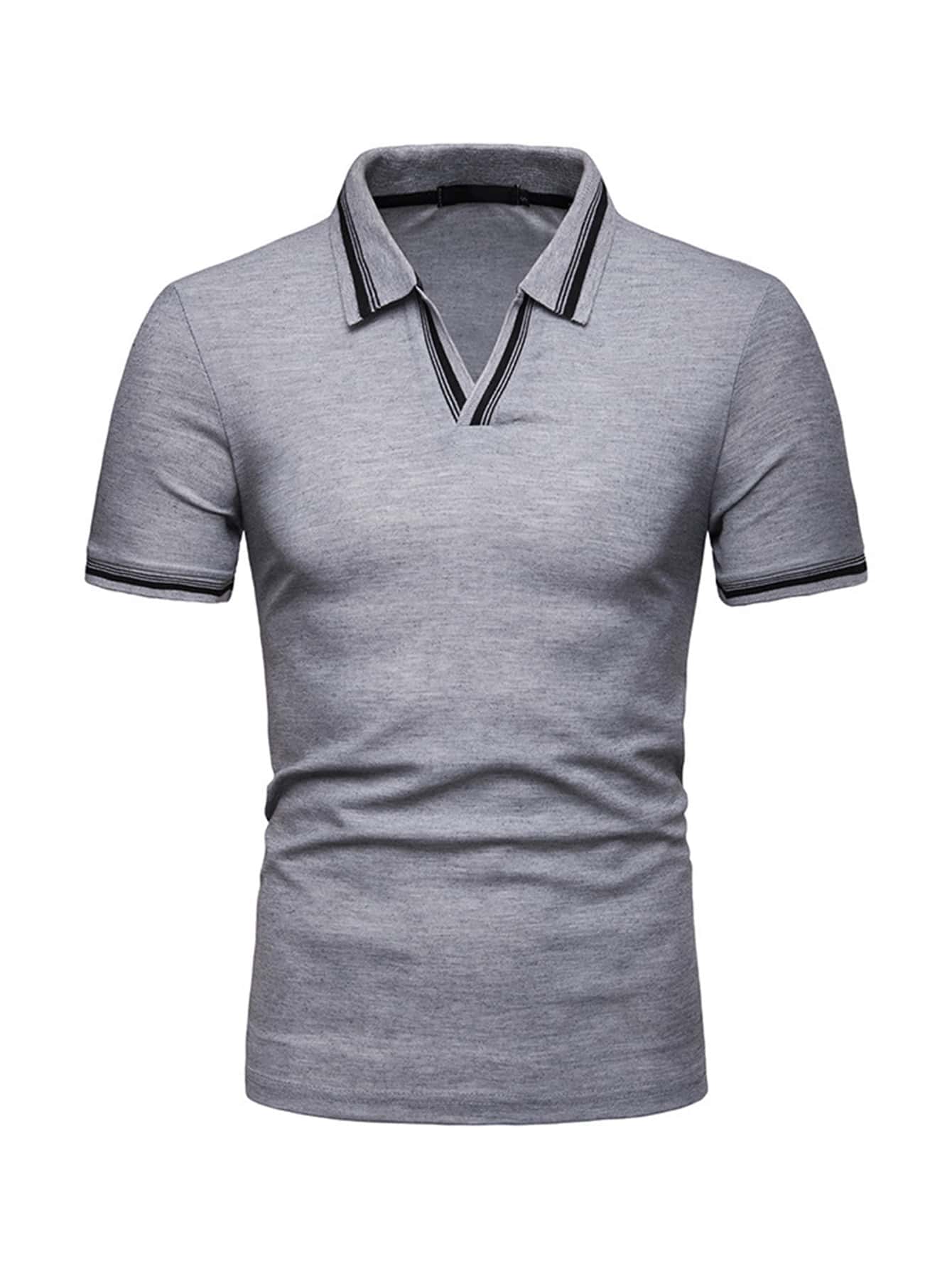 Áo thun có cổ Nam Sọc Giải trí - Xám - Xem 1