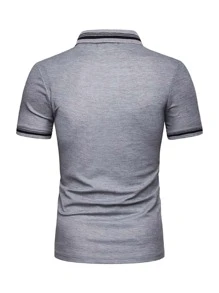 Áo thun có cổ Nam Sọc Giải trí - Xám - Xem 2