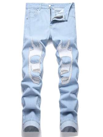 Vaqueros con bolsillo en diagonal y estampado gráfico para hombre