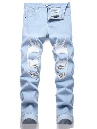 Jeans avec poche en biais à imprimé graphique pour hommes