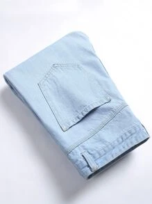 Men Graphic Print Slant Pocket Jeans - Light Wash - View 3