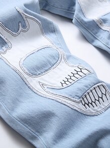 Men Graphic Print Slant Pocket Jeans - Light Wash - View 5