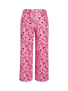 SHEIN MOD 大碼愛心圖案闊腿褲 - 粉色 - 查看 1