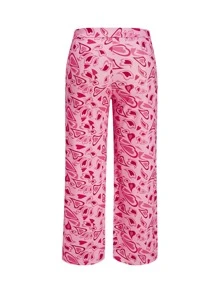 SHEIN MOD 大碼愛心圖案闊腿褲 - 粉色 - 查看 2
