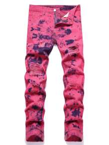 Quần Jeans Rách Tie Dye Nam - Màu Hồng Tươi - Xem 1