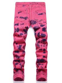 Quần Jeans Rách Tie Dye Nam - Màu Hồng Tươi - Xem 2