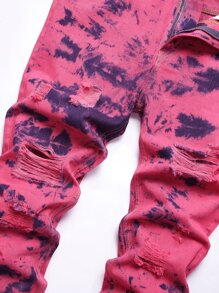 Quần Jeans Rách Tie Dye Nam - Màu Hồng Tươi - Xem 5