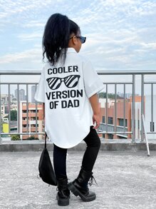 SHEIN Leap Crew Tween Girl Slogan Graphic Drop Shoulder Shirt - White - View 6