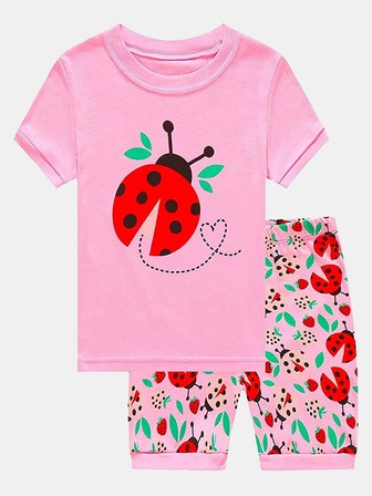 Chicas Conjunto de pijama con dibujos animados con estampado de mariquita ajustado