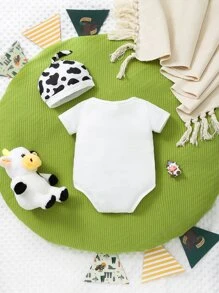 Em bé Áo liền quần chặt In hoa bò Thiết kế 3D - trắng - Xem 2