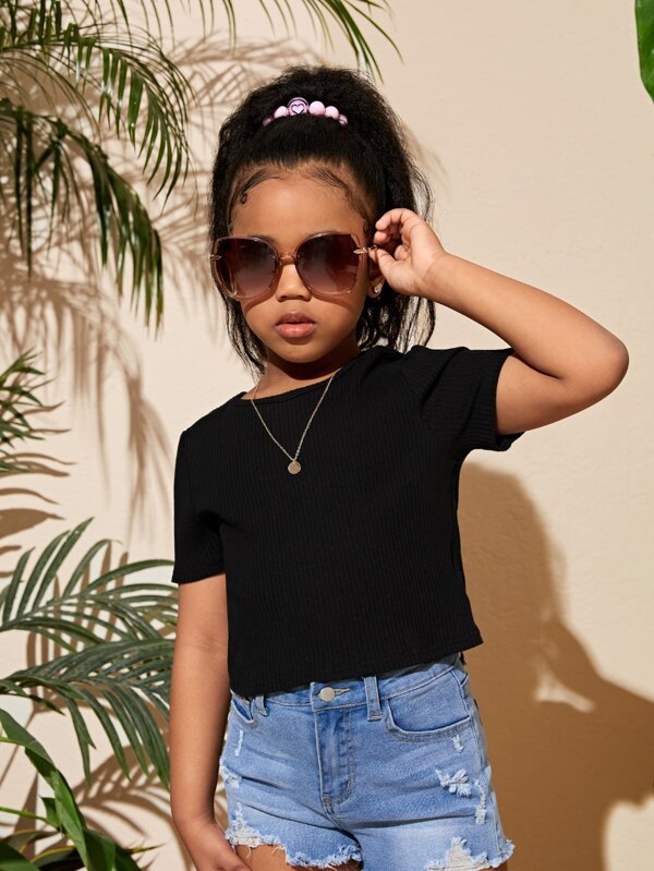 SHEIN Kids Cooltwn Girls Solid Criss Cross Tee SHEIN USA