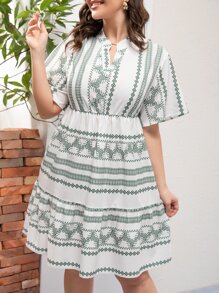 Mulvari Vestido con estampado geométrico de cuello notch - Multicolor - Ver 1